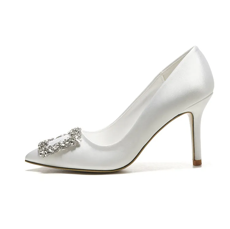 Pointed High Heel White Wedding Shoes