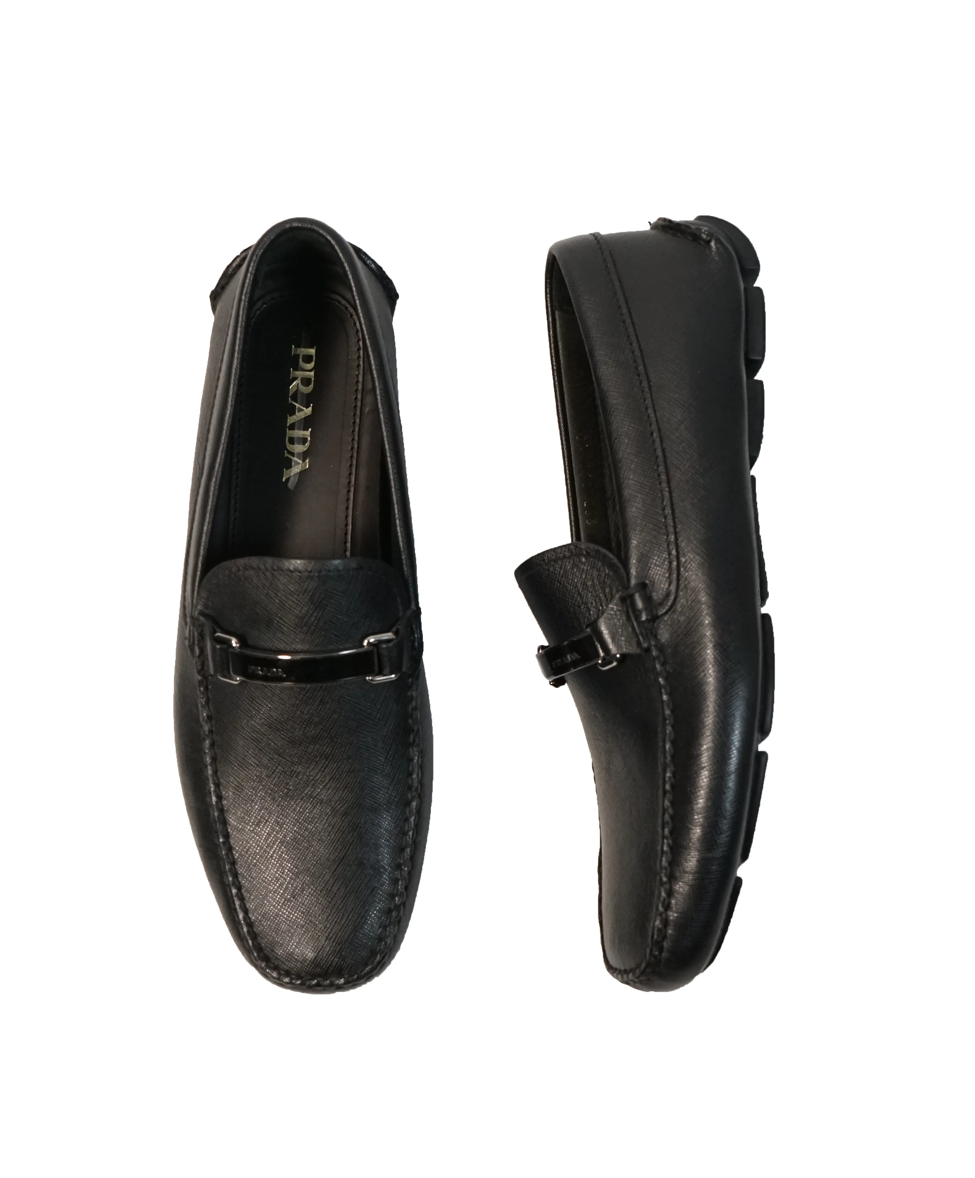 PRADA - Black Logo Bit Driving Loafers - 11