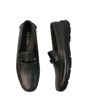 PRADA - Black Logo Bit Driving Loafers - 11