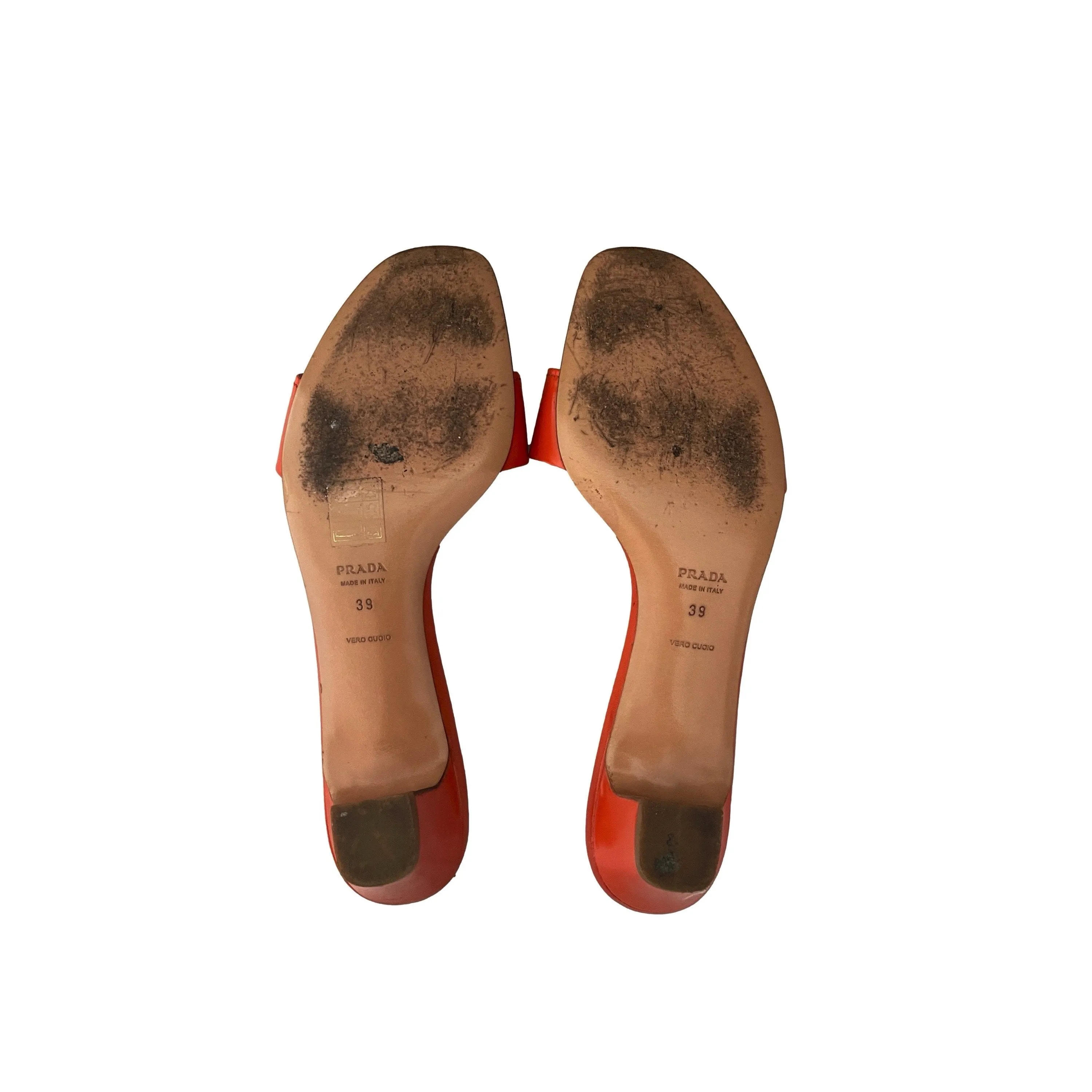 Prada Orange Logo Kitten Heels