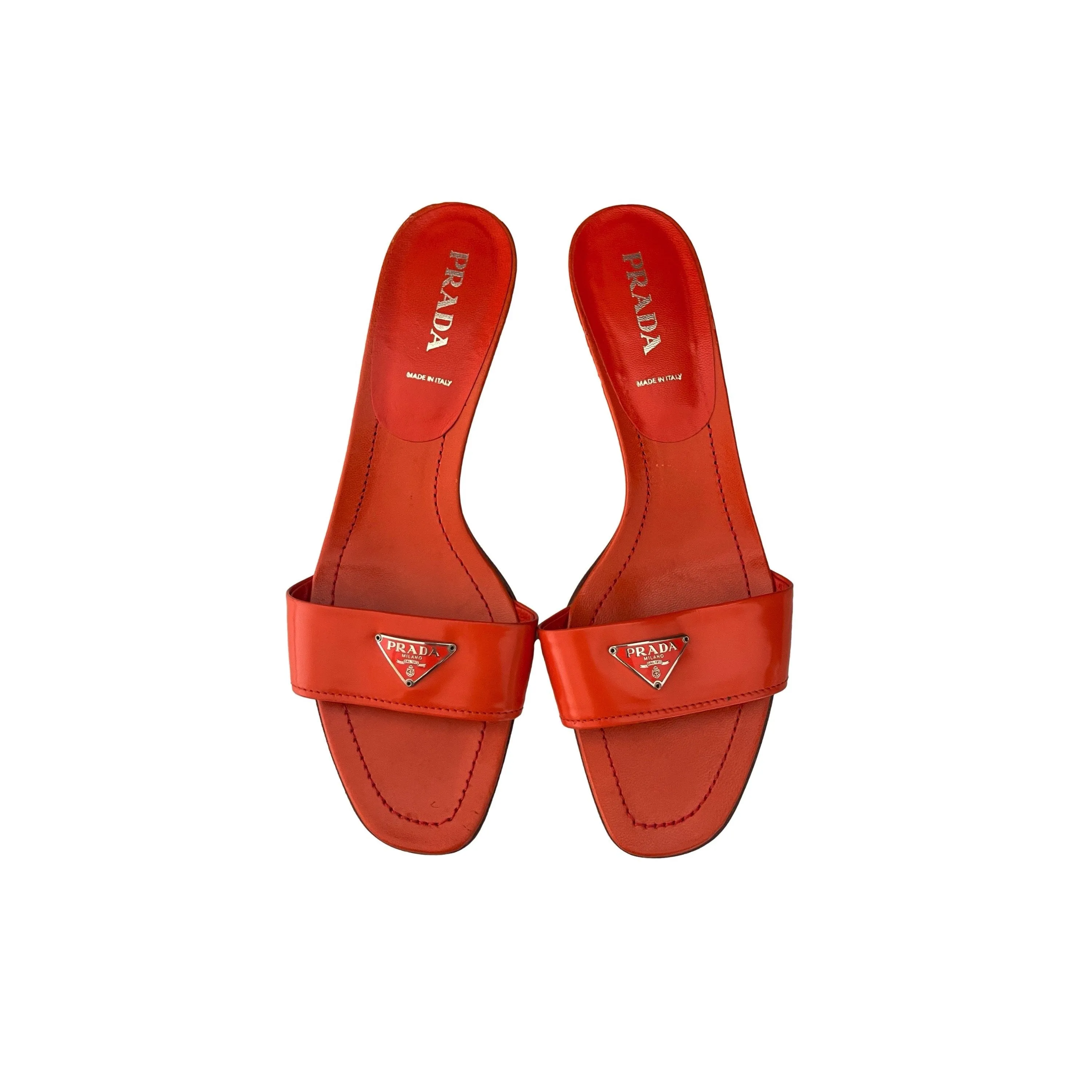 Prada Orange Logo Kitten Heels