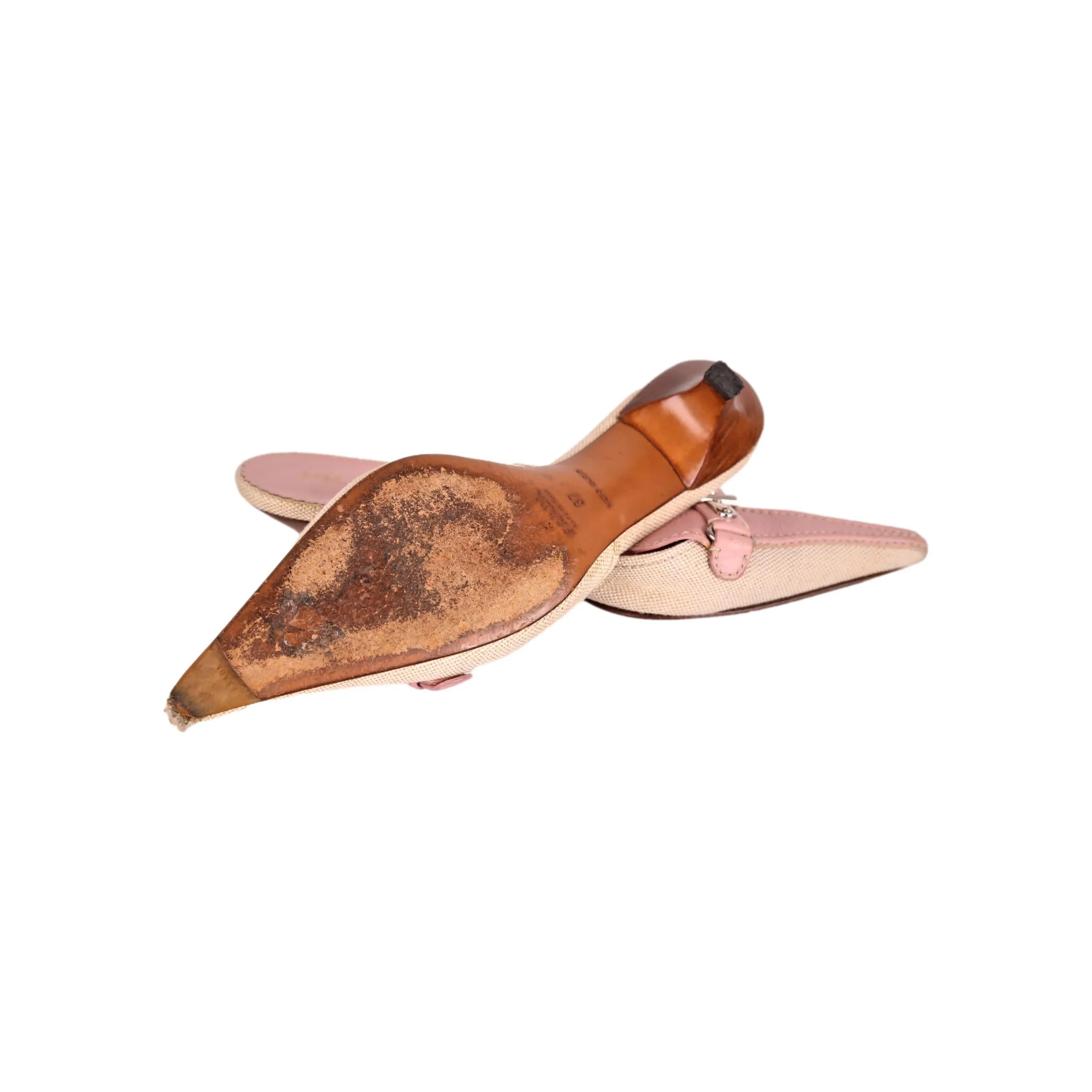 Prada Pink Canvas Kitten Heels