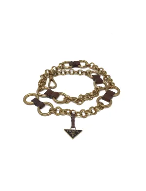 Prada Size One Size Leather & Chain Link Logo Belt