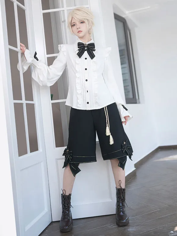 【Pre-sell】 Gothic Lolita Ouji Fashion Long Sleeves Bows Ruffles Shirt