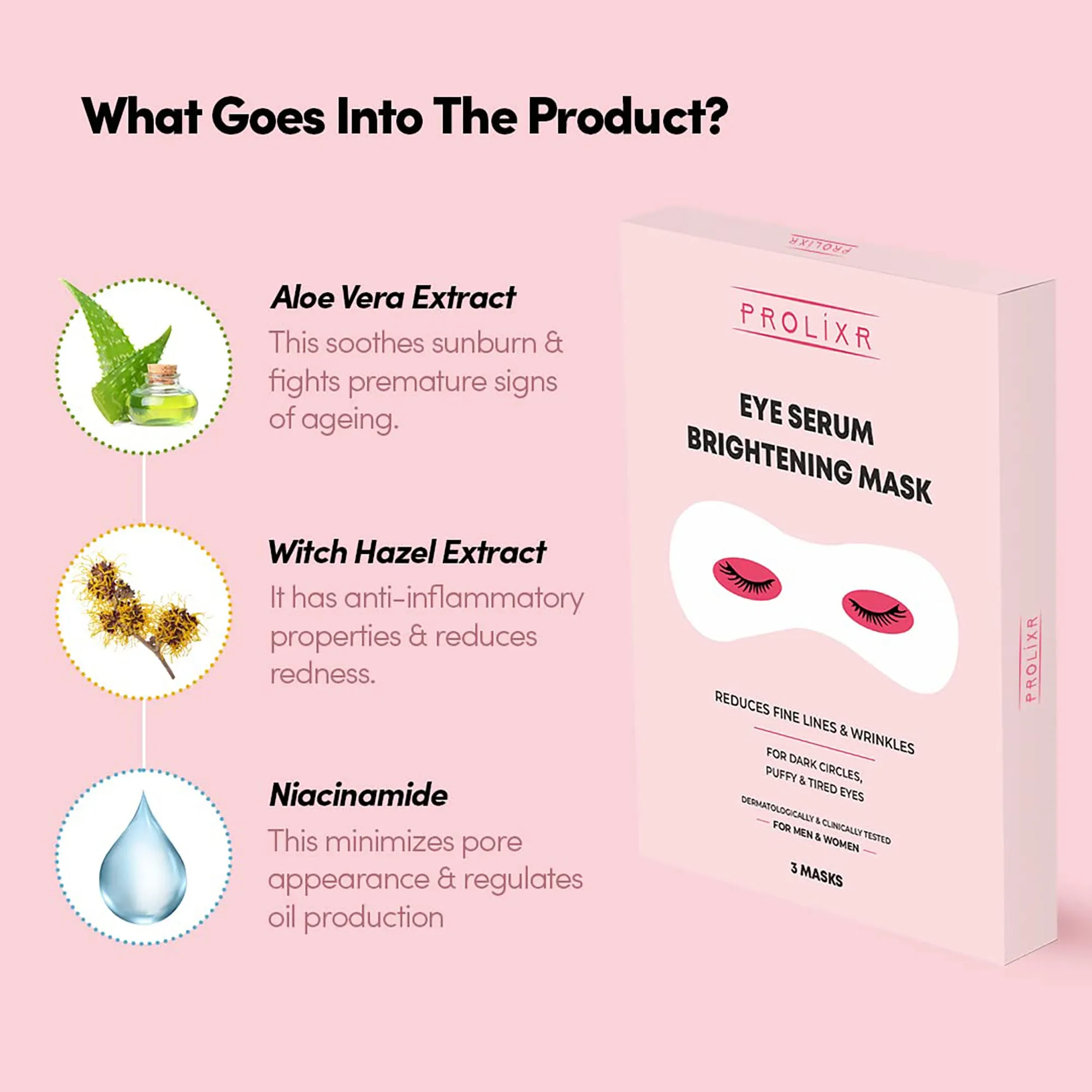 Prolixr Eye Serum Brightening Mask -Fine Lines | Wrinkles | Dark Circles | Puffiness | Fatigue | Cooling | Hydrating | Men & Women - 3 Masks