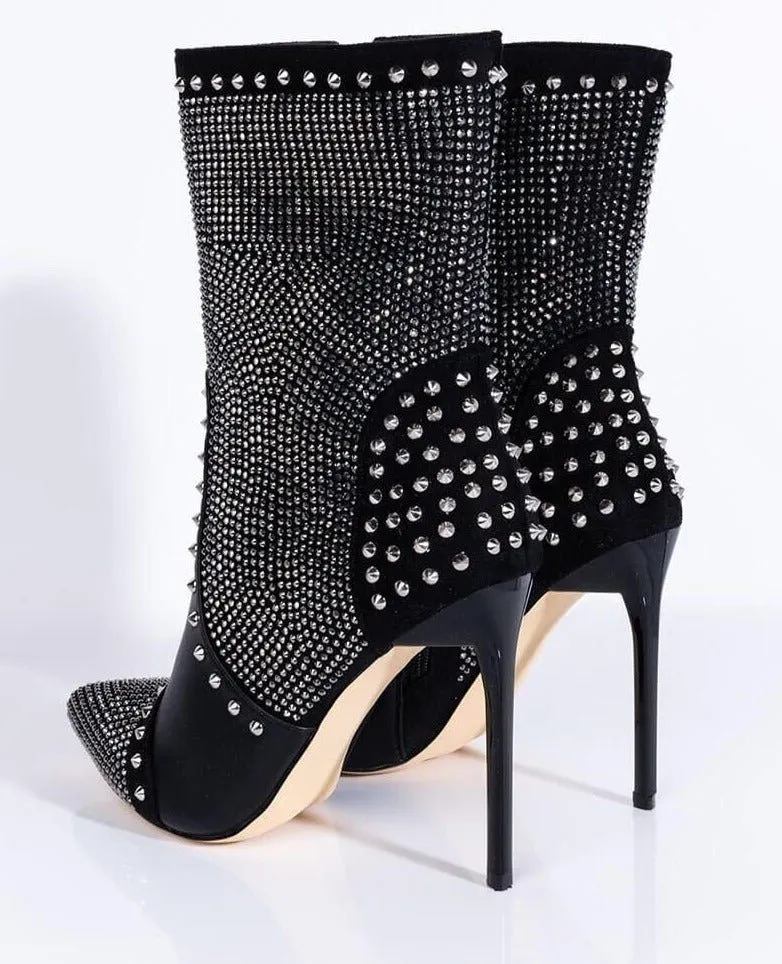 Punk Style Autumn Rivet Crystal Decor Women Ankle Boots
