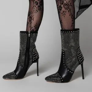 Punk Style Autumn Rivet Crystal Decor Women Ankle Boots