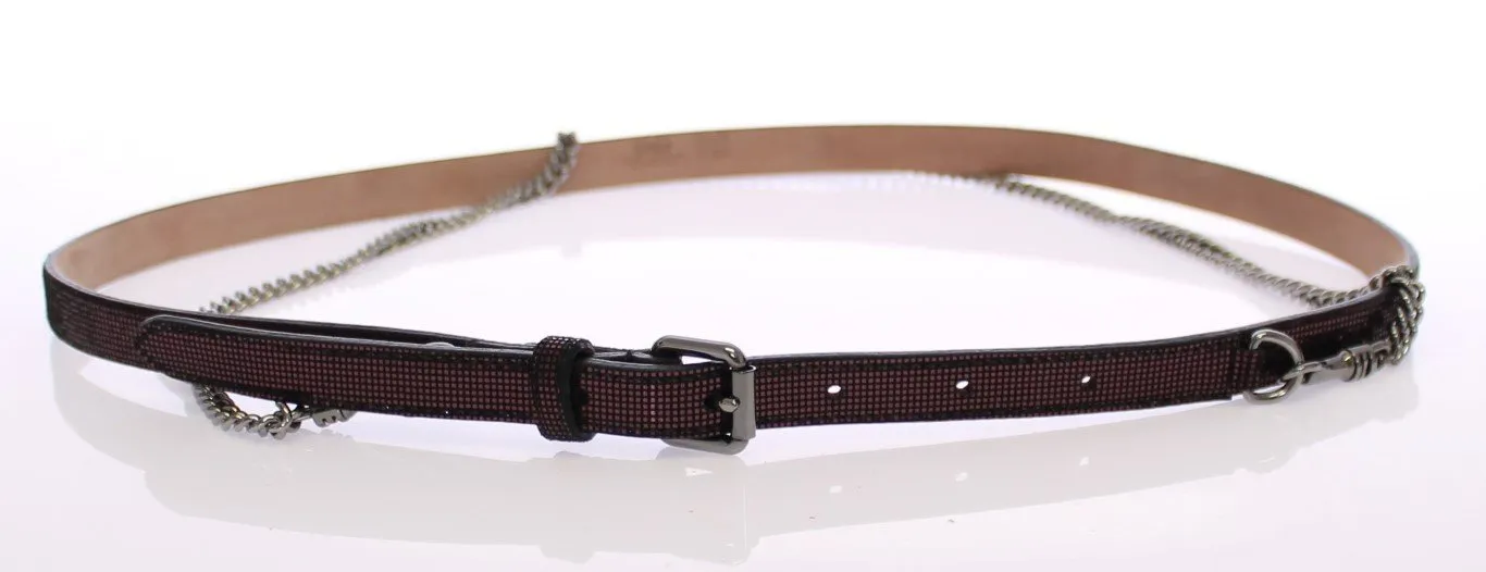 Purple Leather Logo Chain Belt