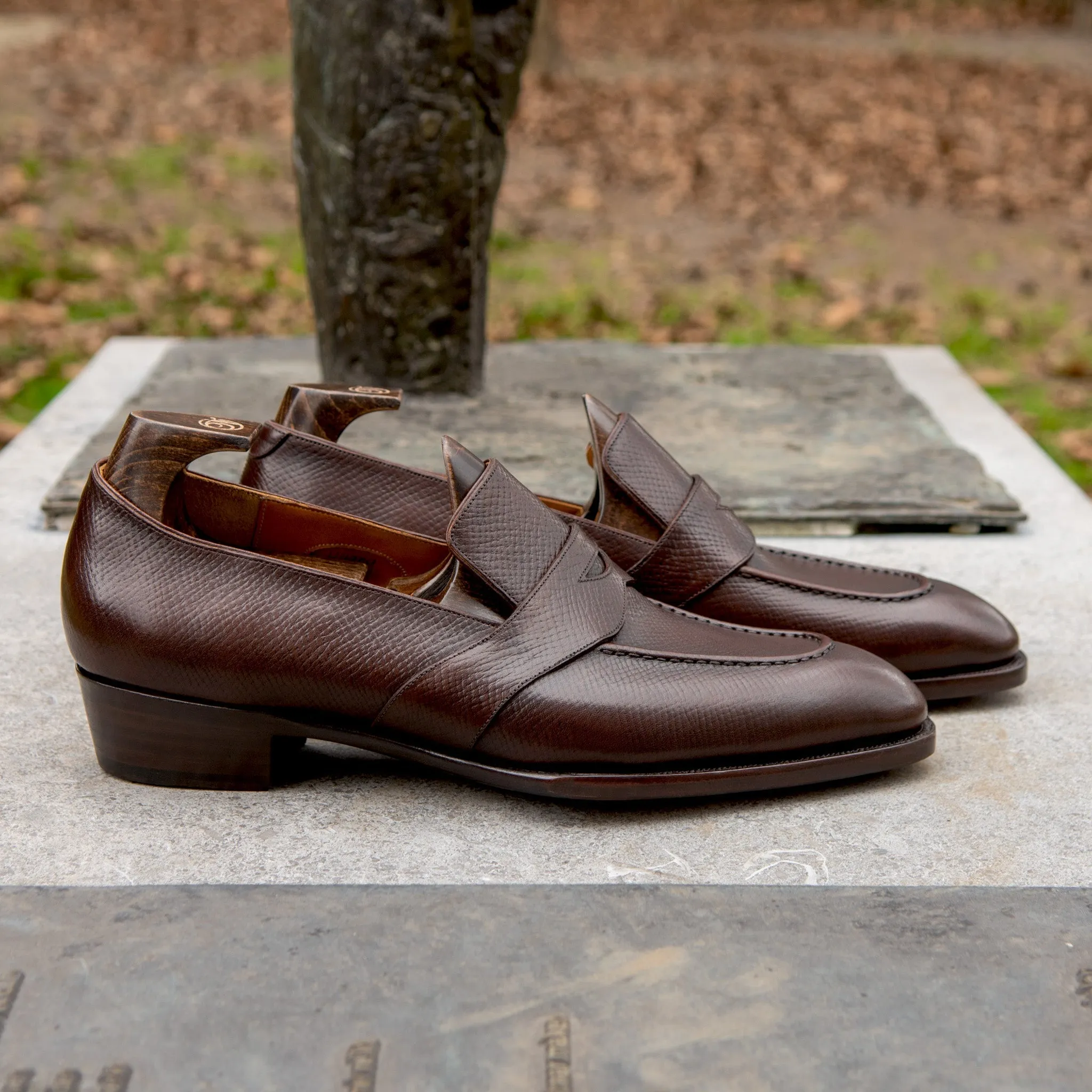 Raj Singhs Full Strap Loafers – Saddle Brown Hatchgrain Italian Leather