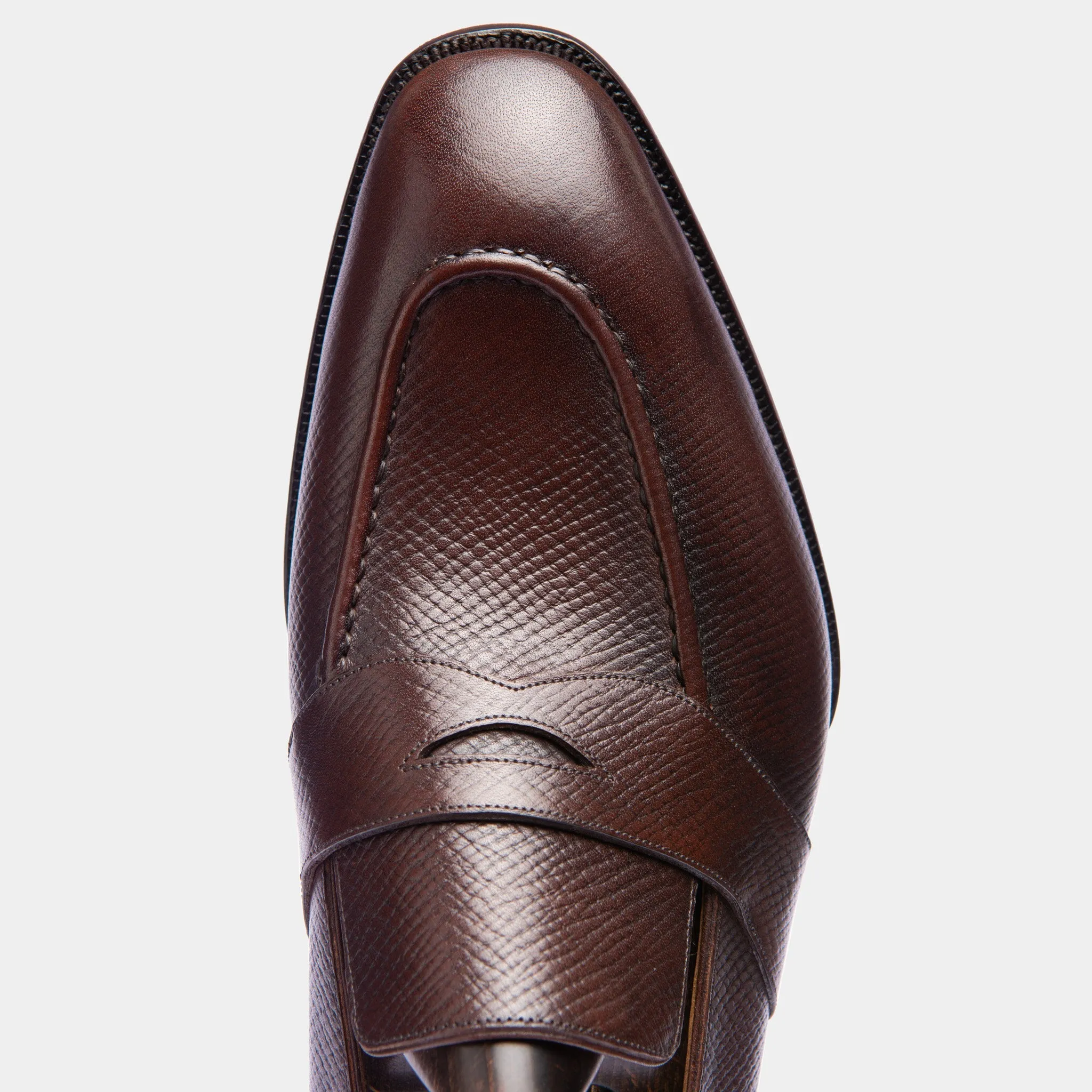 Raj Singhs Full Strap Loafers – Saddle Brown Hatchgrain Italian Leather