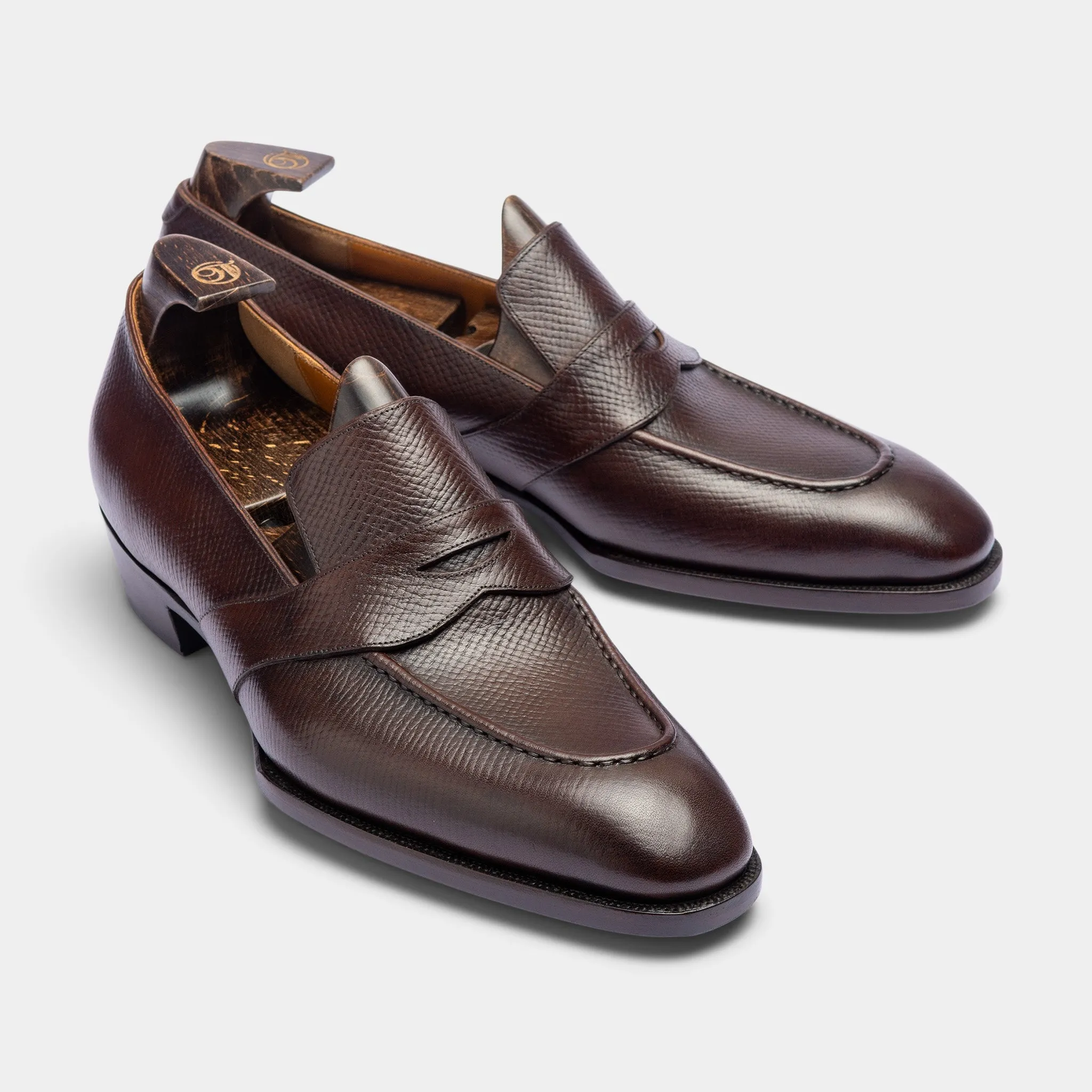 Raj Singhs Full Strap Loafers – Saddle Brown Hatchgrain Italian Leather