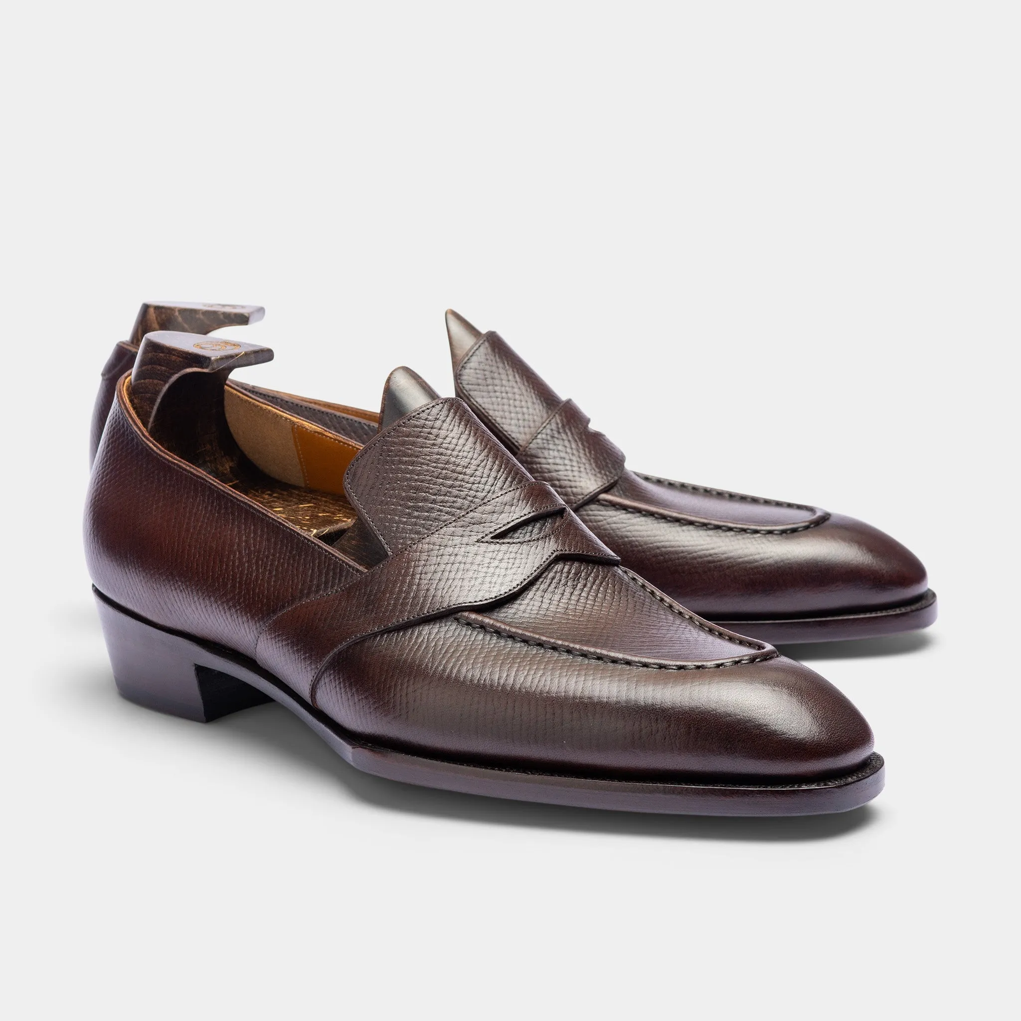 Raj Singhs Full Strap Loafers – Saddle Brown Hatchgrain Italian Leather
