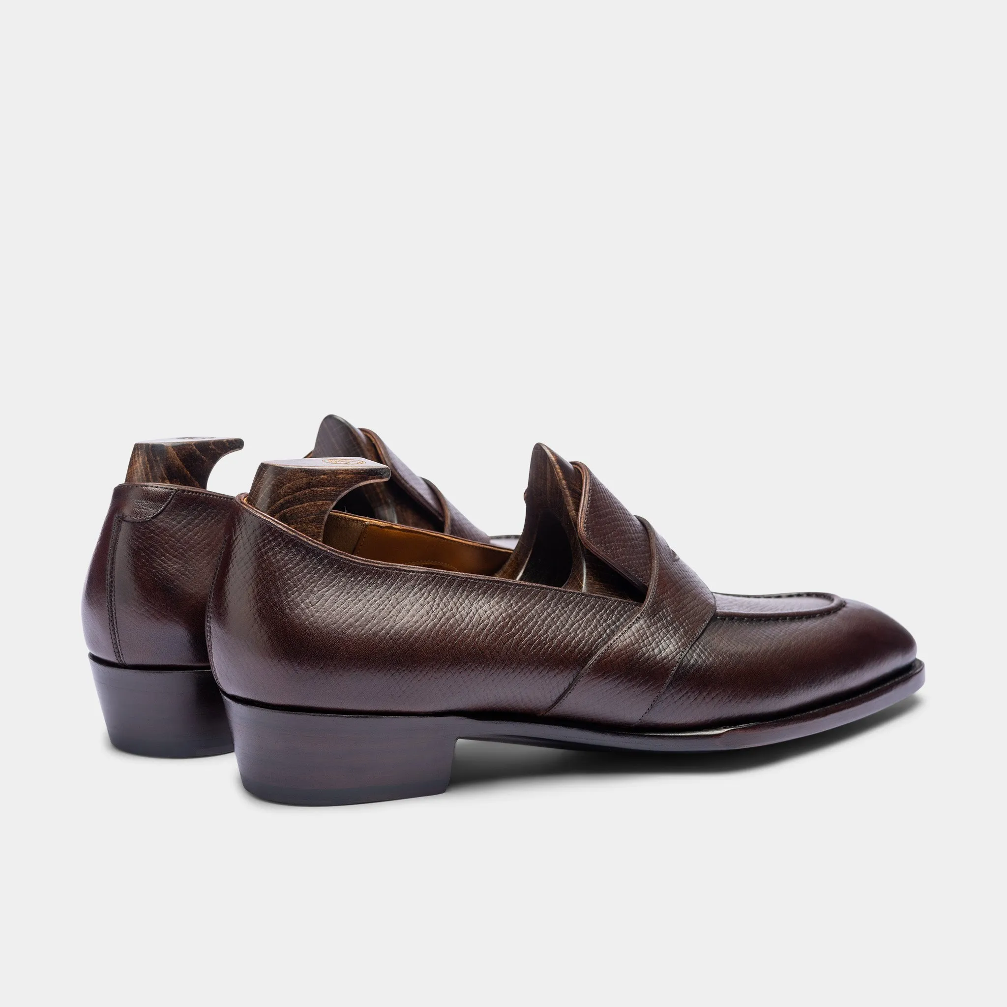 Raj Singhs Full Strap Loafers – Saddle Brown Hatchgrain Italian Leather