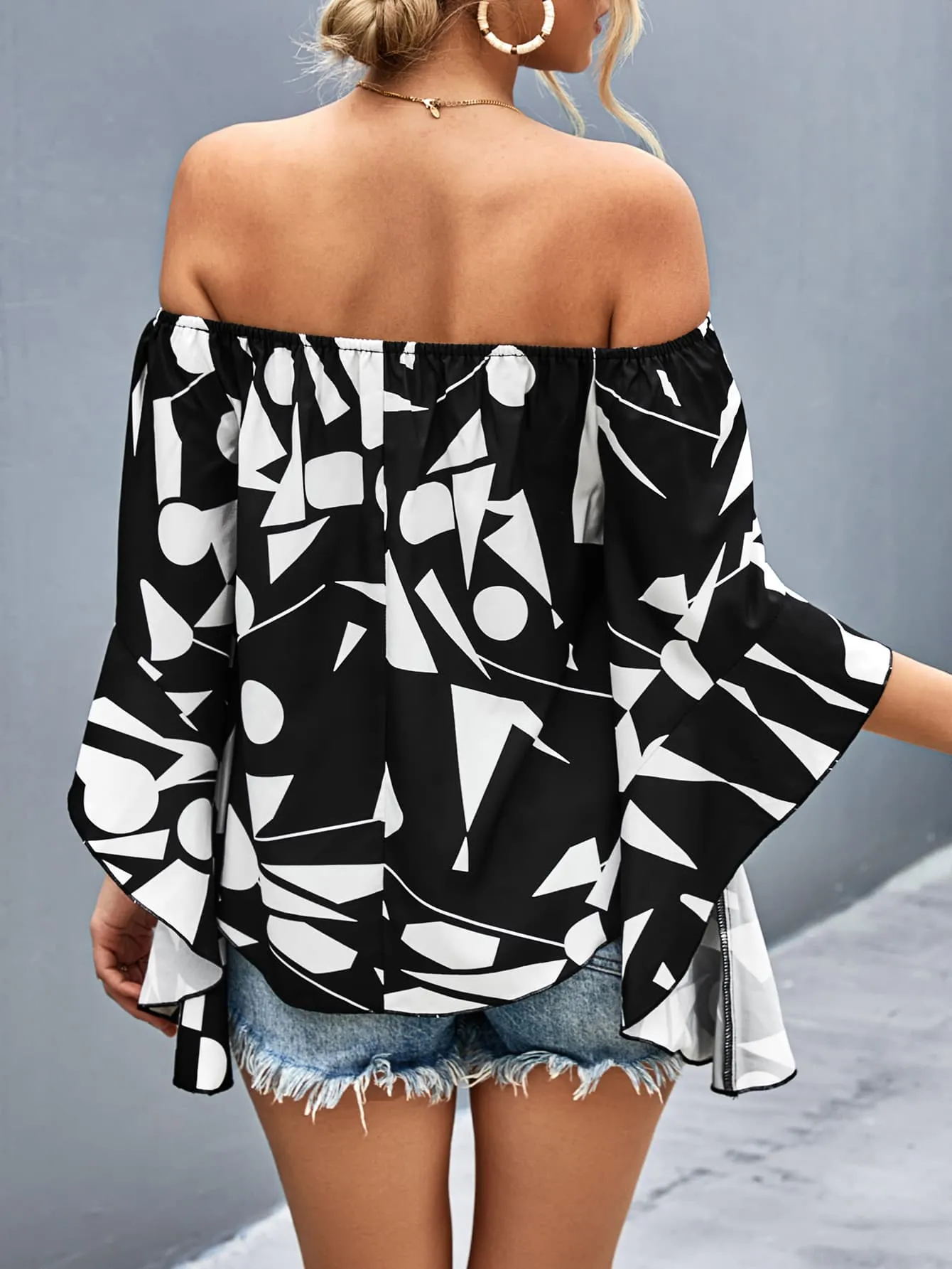 Raquel Printed Off-Shoulder Bell Sleeve Blouse