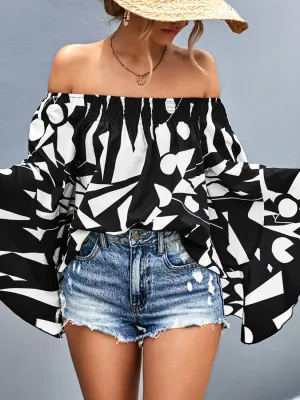 Raquel Printed Off-Shoulder Bell Sleeve Blouse