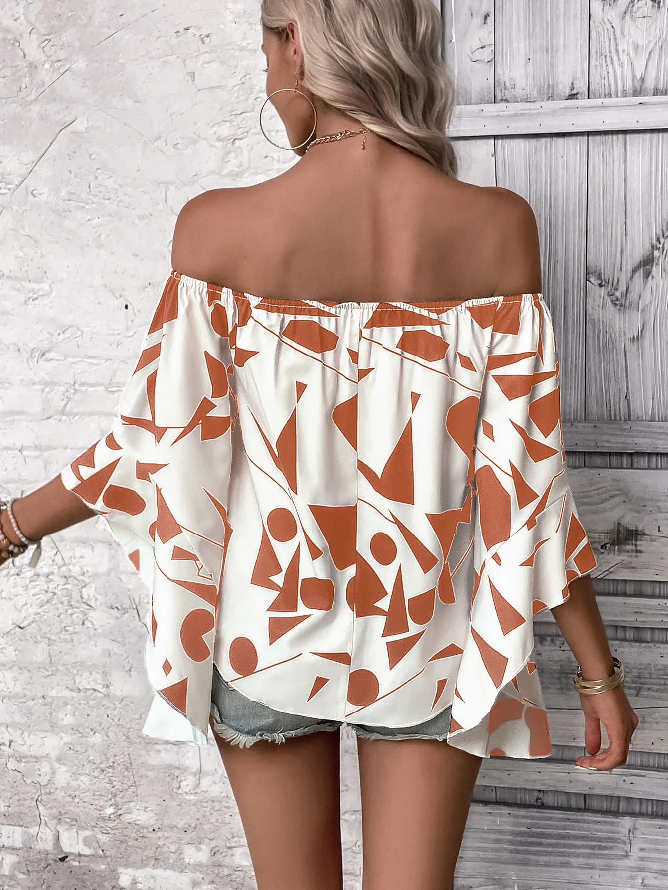 Raquel Printed Off-Shoulder Bell Sleeve Blouse