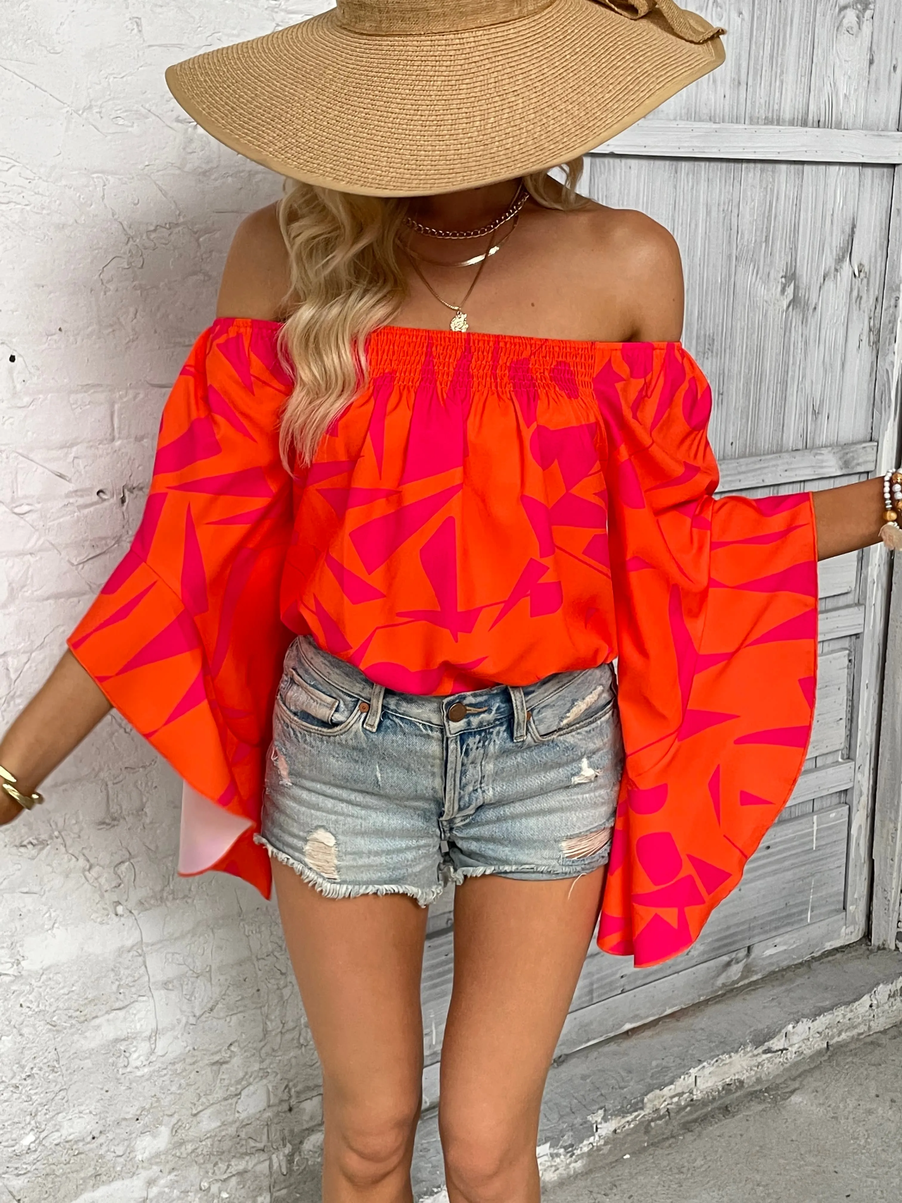 Raquel Printed Off-Shoulder Bell Sleeve Blouse