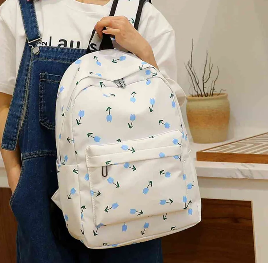 Realaiot 3pcs/set Laptop Backpack with Lunch Box Pencil Case College Student Rucksack Simple Floral Print Fashion Nylon for Vacations