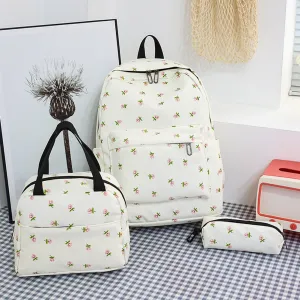 Realaiot 3pcs/set Laptop Backpack with Lunch Box Pencil Case College Student Rucksack Simple Floral Print Fashion Nylon for Vacations