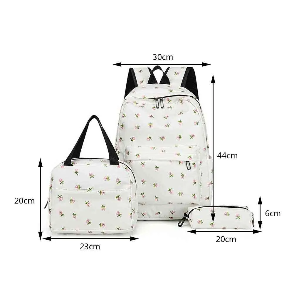 Realaiot 3pcs/set Laptop Backpack with Lunch Box Pencil Case College Student Rucksack Simple Floral Print Fashion Nylon for Vacations