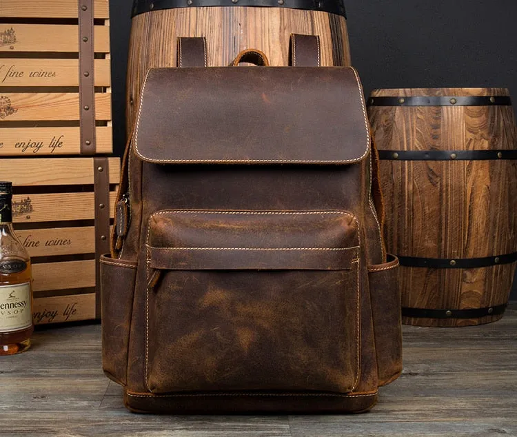 Realaiot Fashion Leather Backpack Men Male Laptop Backpack For 15.6 Inch ComputerTravel Backpack Men&#39;s Leather Bagpack School Daypack Men