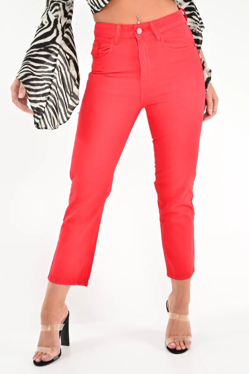 Red High Waist Mom Jeans - Harriett