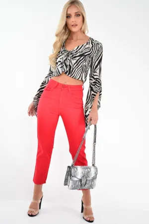 Red High Waist Mom Jeans - Harriett