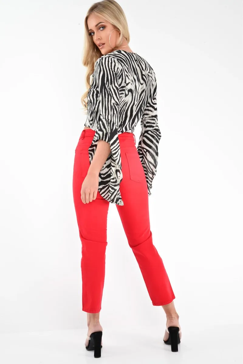 Red High Waist Mom Jeans - Harriett