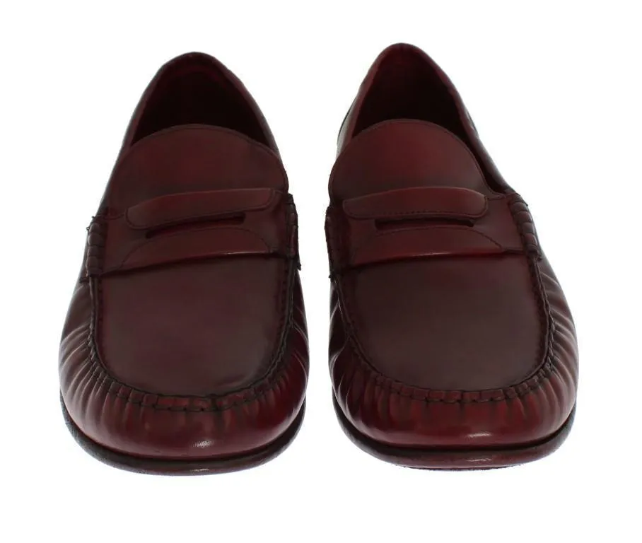 Red Leather Loafers Shoes