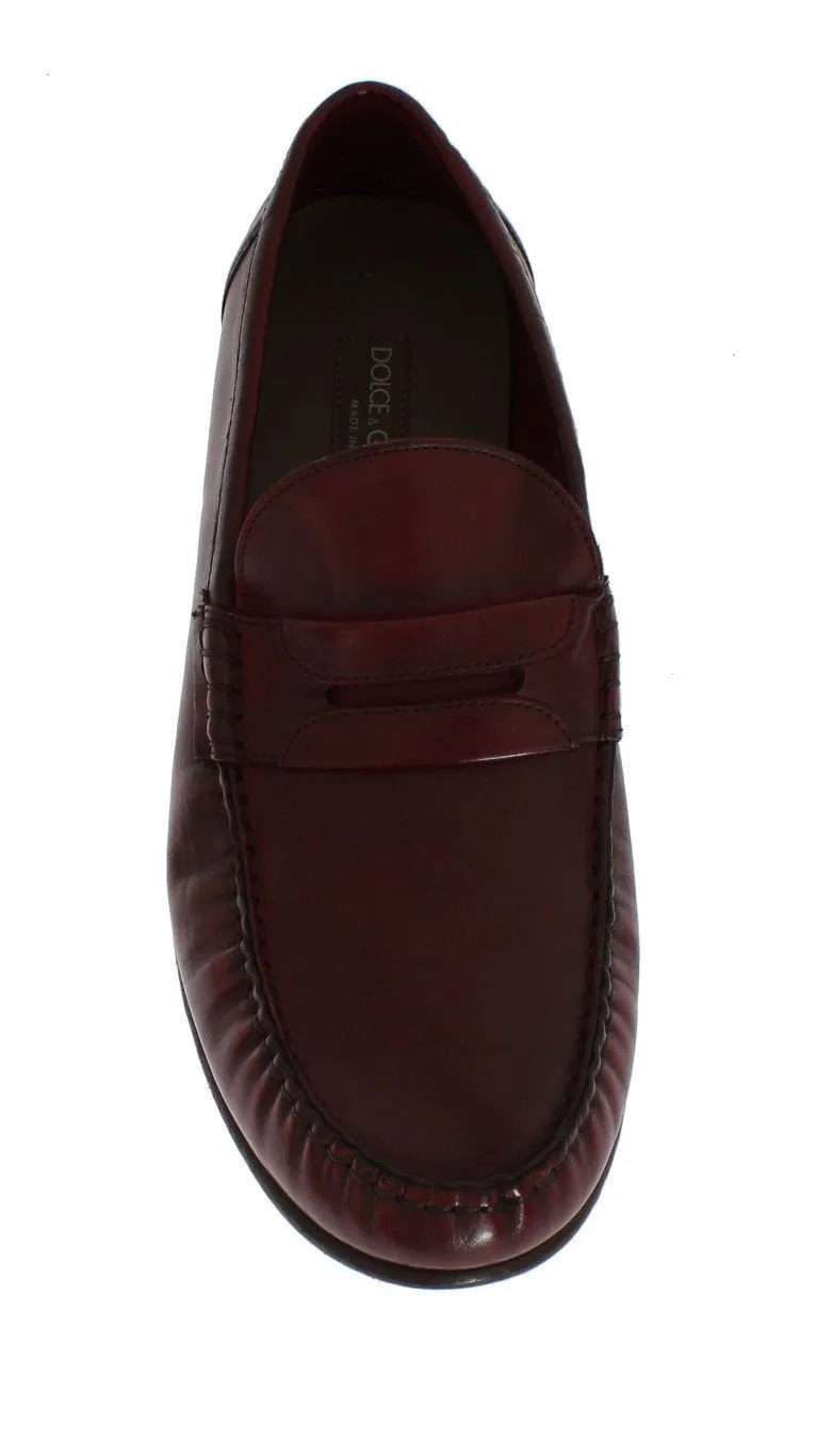 Red Leather Loafers Shoes