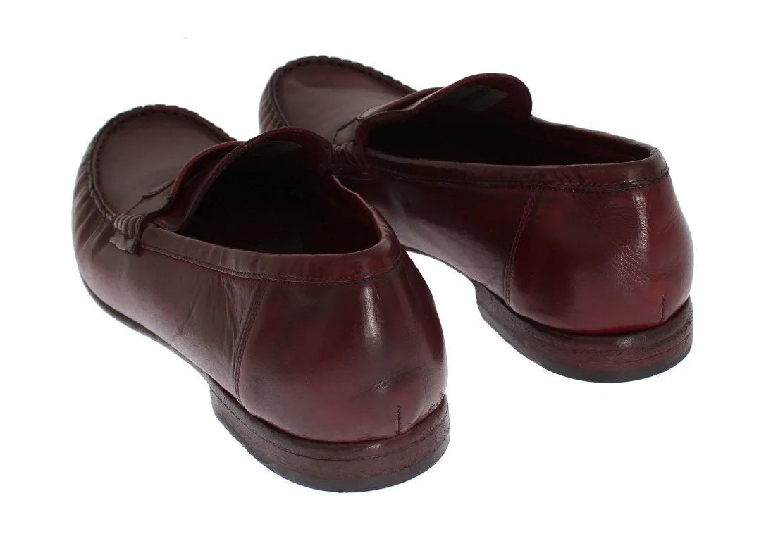 Red Leather Loafers Shoes