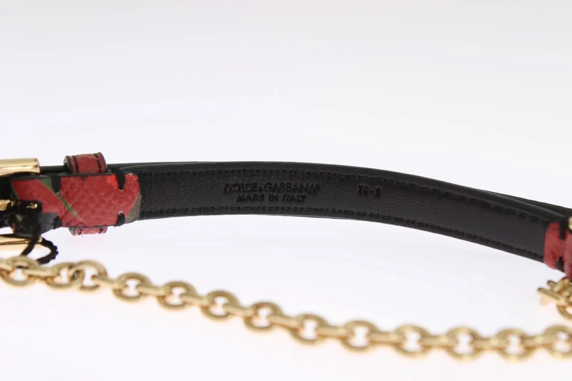 Red Polka Dot Leather Thin Gold Chain Belt