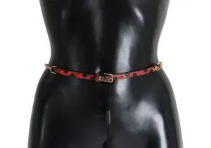 Red Polka Dot Leather Thin Gold Chain Belt