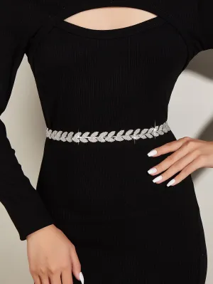 Rhinestone Decor Chain Belt