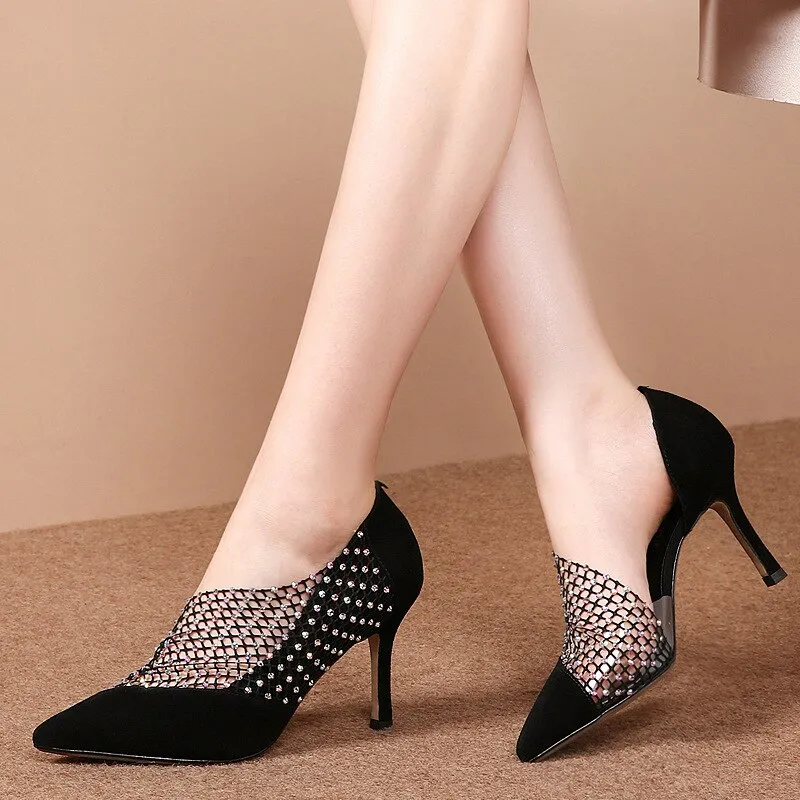 rhinestone hollow high-heeled fashion shoes