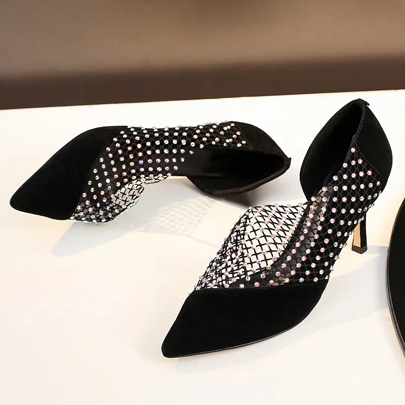 rhinestone hollow high-heeled fashion shoes