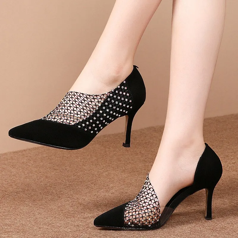 rhinestone hollow high-heeled fashion shoes