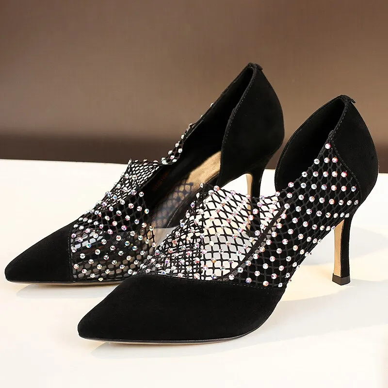 rhinestone hollow high-heeled fashion shoes