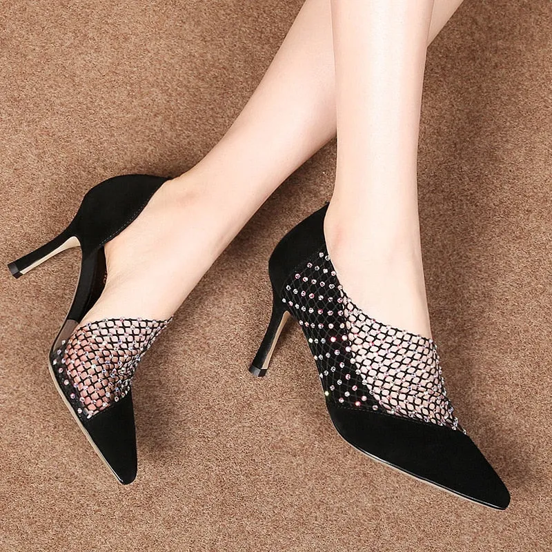 rhinestone hollow high-heeled fashion shoes