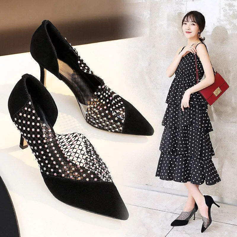 rhinestone hollow high-heeled fashion shoes