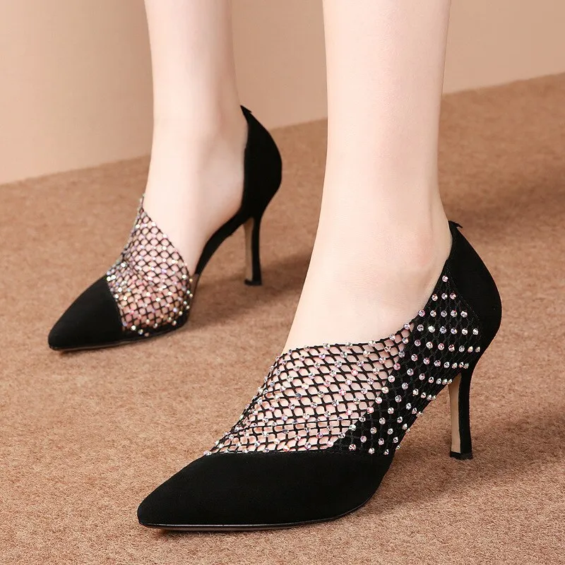 rhinestone hollow high-heeled fashion shoes