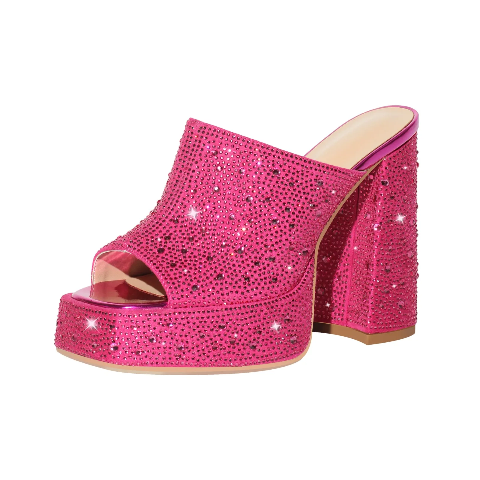 Rhinestone Platform Chunky Heel Slip-on Mule Sandals