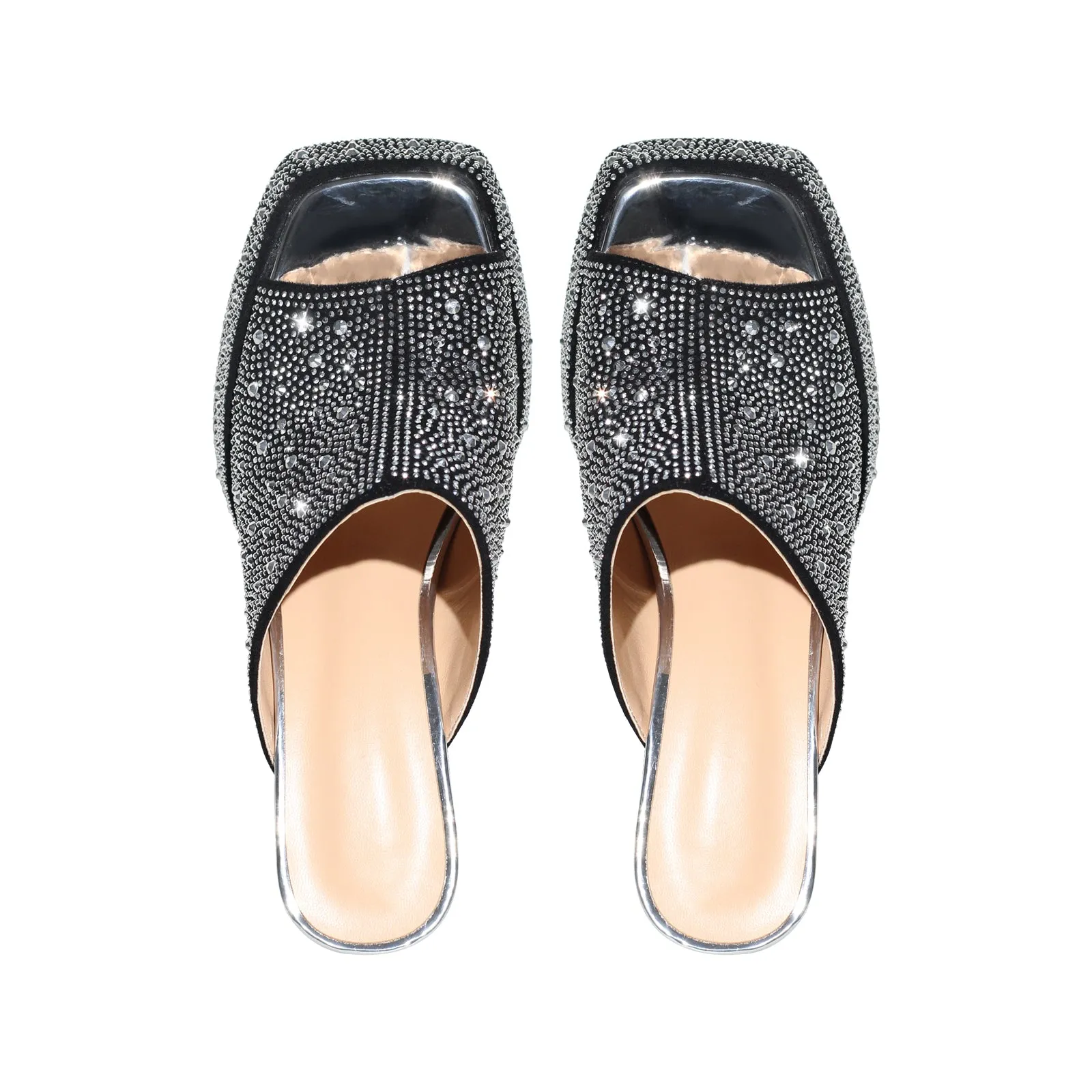 Rhinestone Platform Chunky Heel Slip-on Mule Sandals