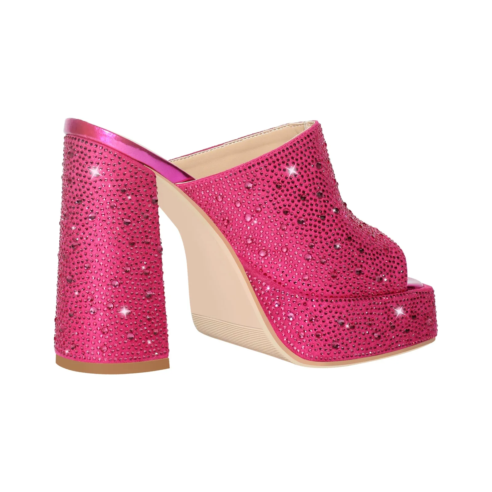 Rhinestone Platform Chunky Heel Slip-on Mule Sandals