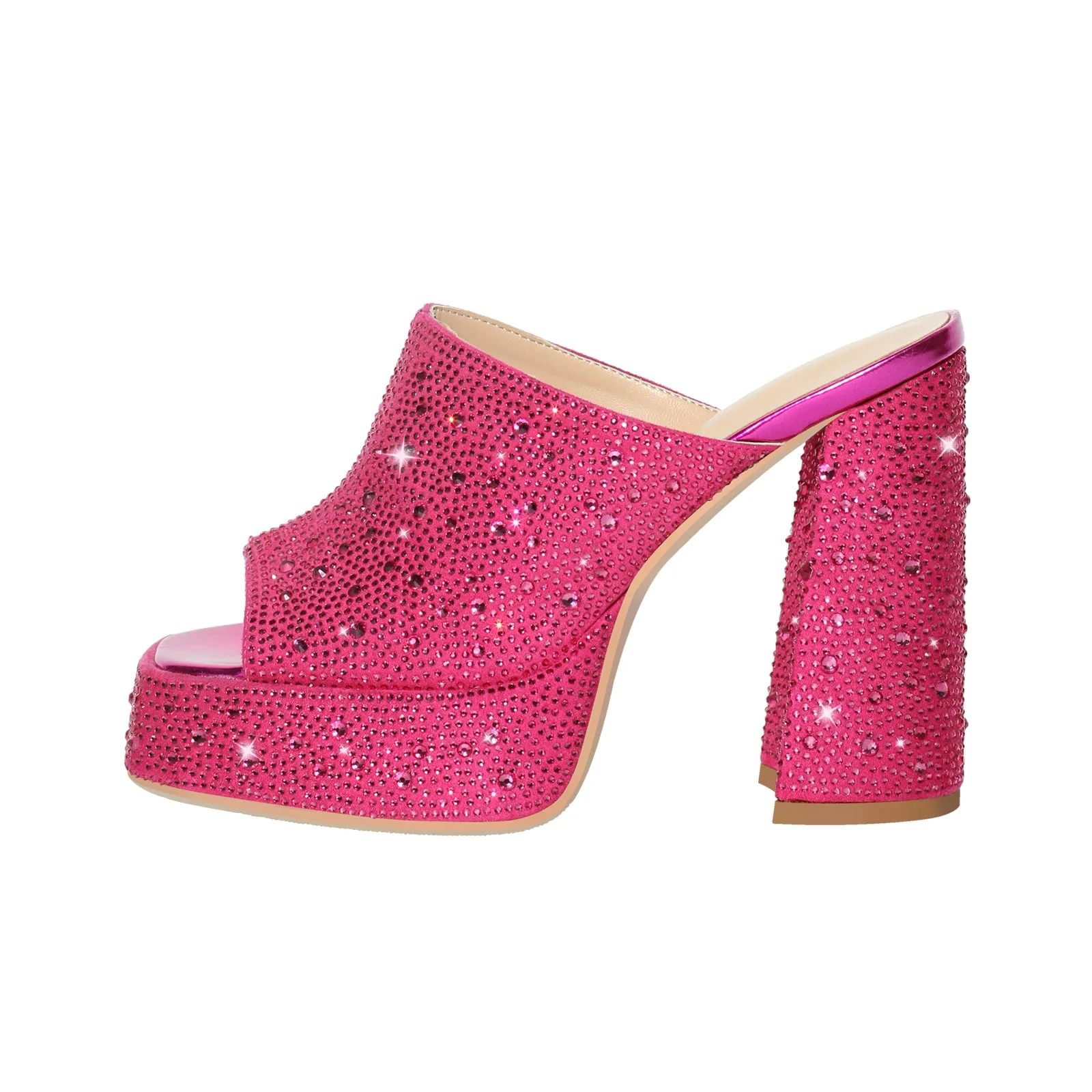 Rhinestone Platform Chunky Heel Slip-on Mule Sandals