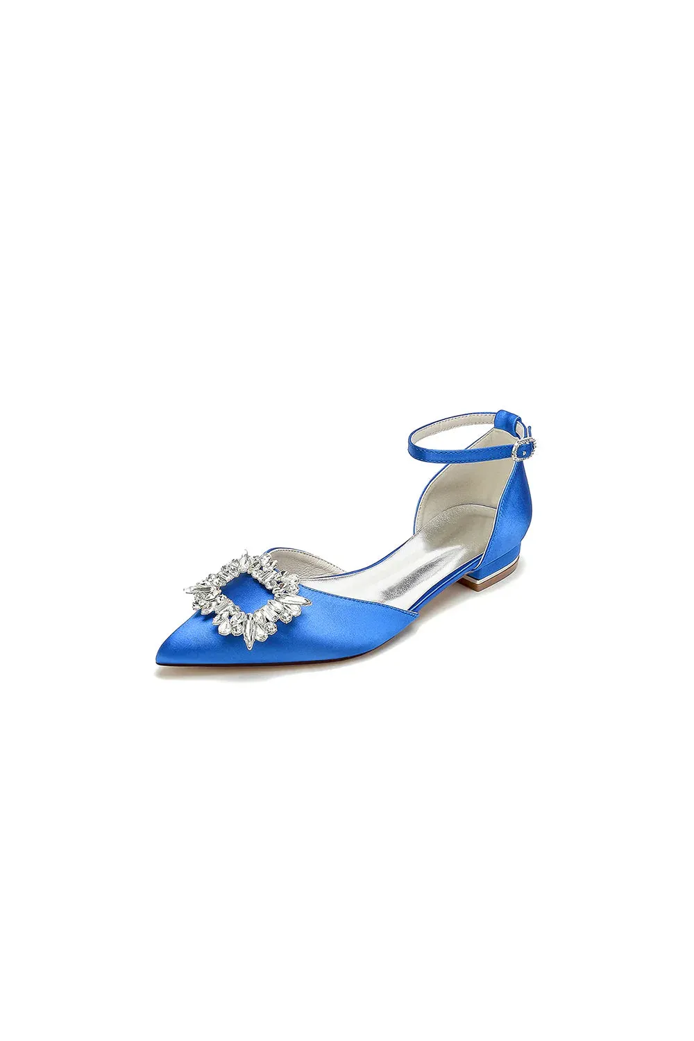 Rhinestone Pointed Toe Ankle Strap Satin Kitten Heels