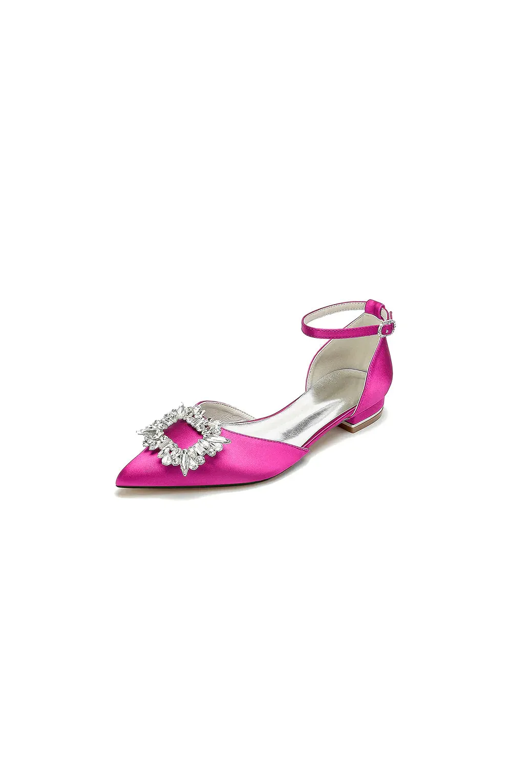 Rhinestone Pointed Toe Ankle Strap Satin Kitten Heels