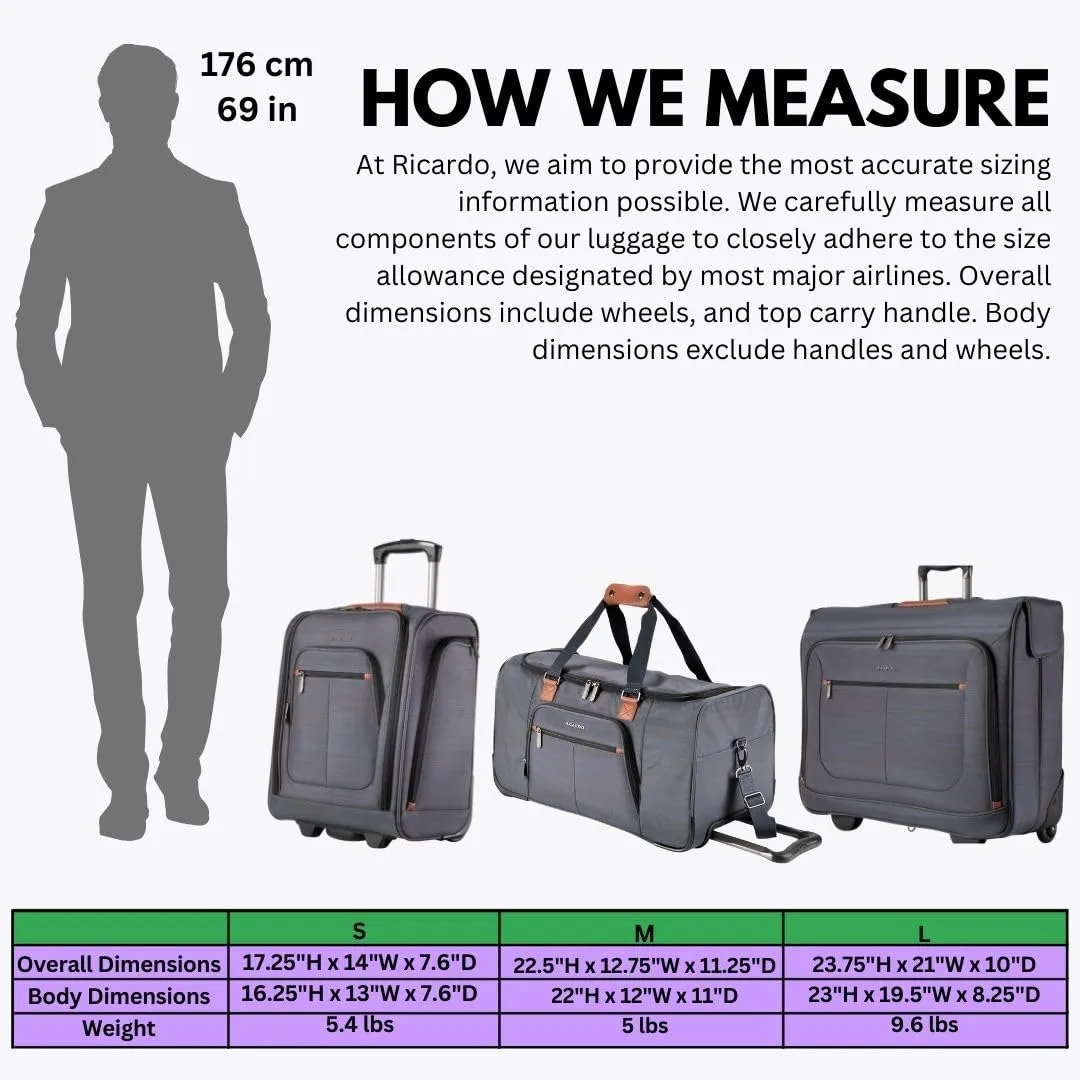 Ricardo Beverly Hills Montecito 2.0 Softside Rolling Duffel Bag with Wheels and Handle, Ideal Lightweight Travel Bag for Men and Women, 22-inch Wide, Grey U1