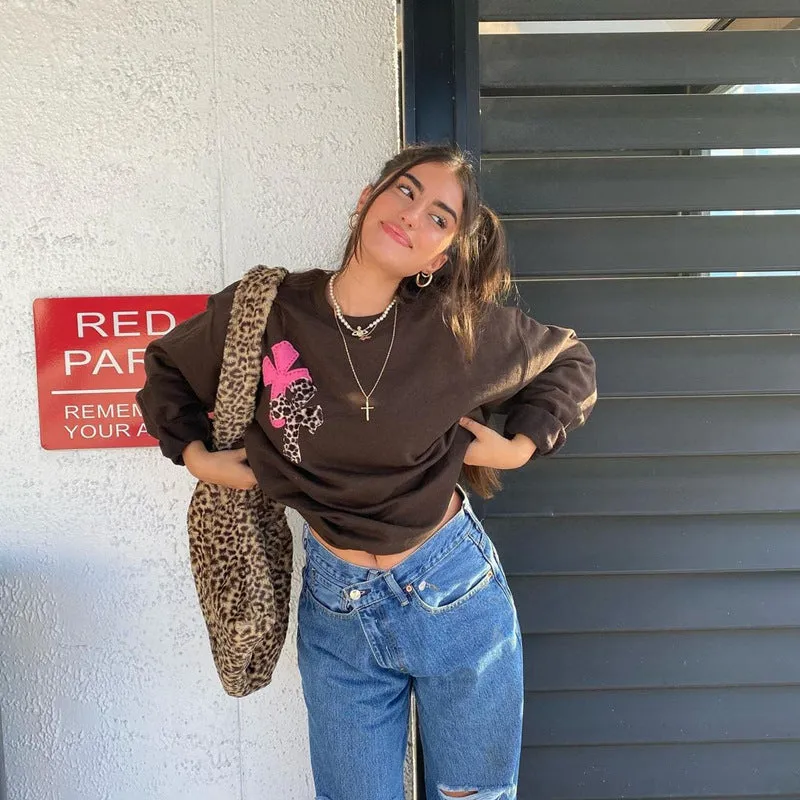 Round Neck Floral Printed Shirts Blouses Sweatshirts