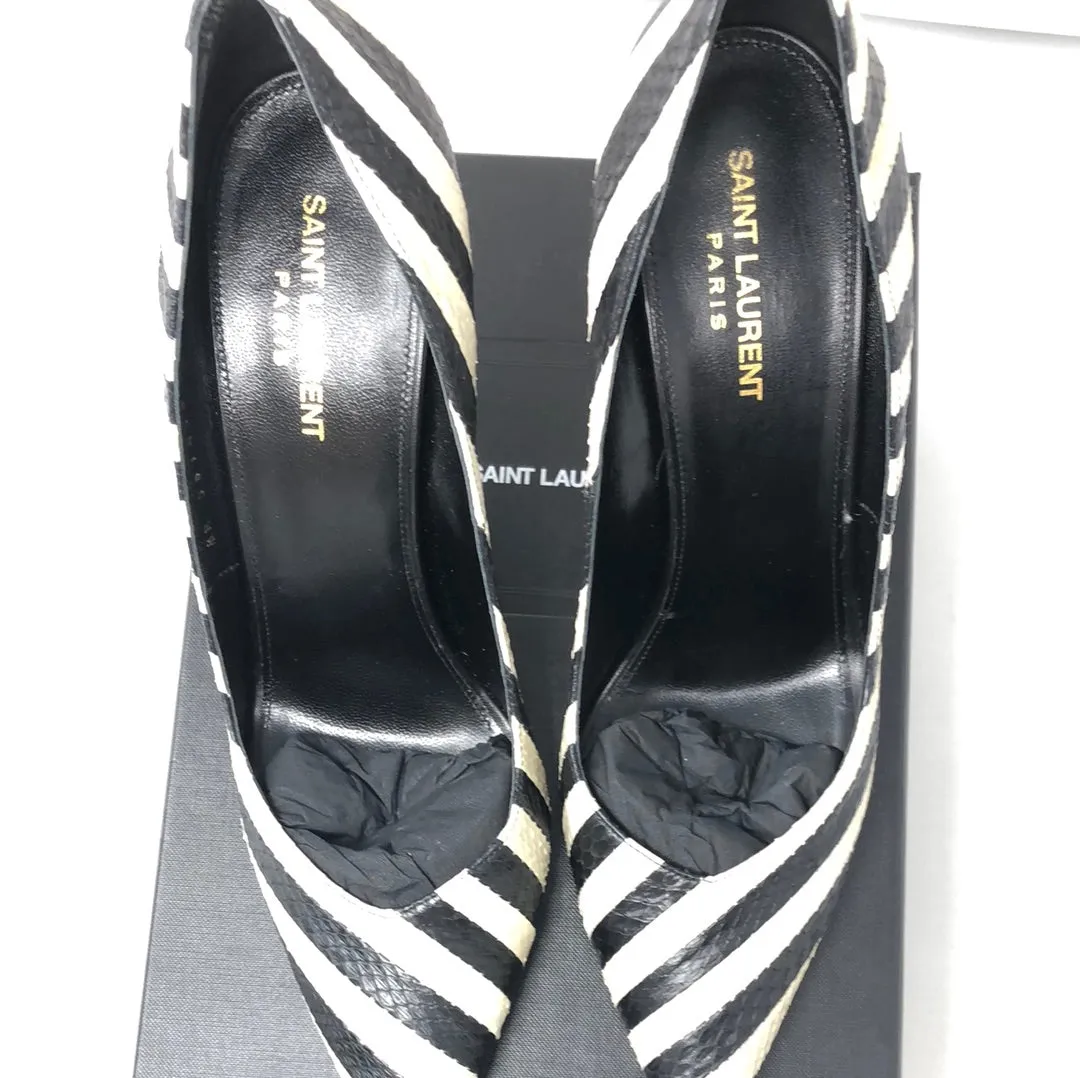 Saint Laurent black and white snakeskin zebra print pump